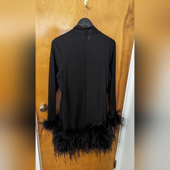 Black Mesh Ostrich Feather Dress - Picture 3 of 6